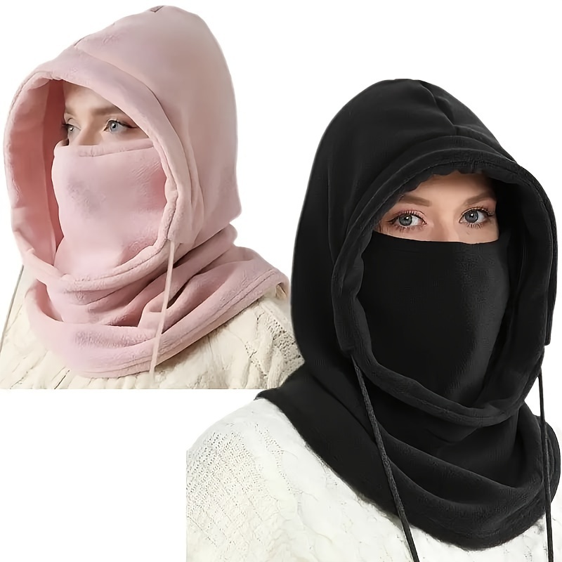 

Windproof Winter Face Mask & Scarf Set - Warm, Knit Polyester Neck Warmer With Ear Covers For Skiing And Cycling - In Black, Pink, Gray