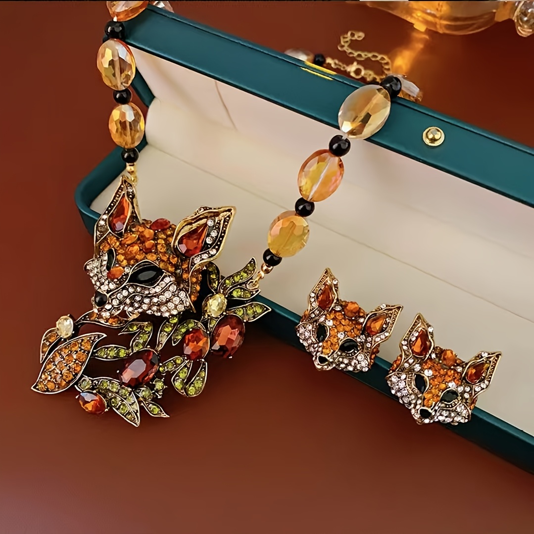 TEMU 3pcs Vintage Fox Pendant Necklace Set, Fashionable Alloy Statement Jewelry, Unique Holiday Gift For Girlfriend & Family, Versatile Sweater Accessories Local Warehouse
