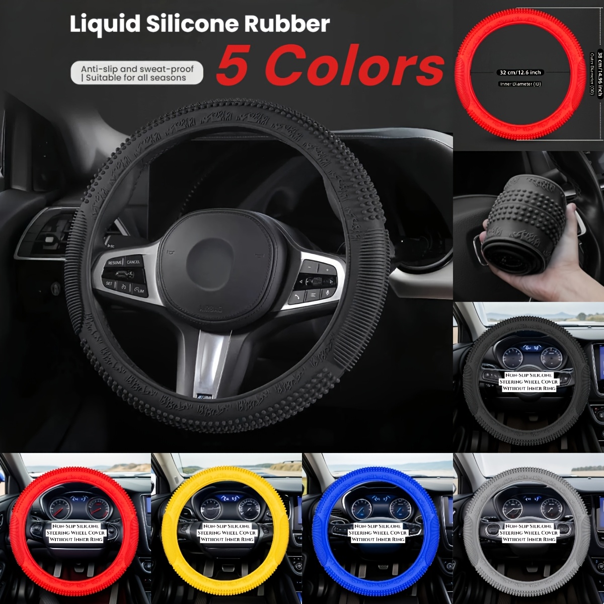 car steering wheel cover anti slip silicone steering wheel cover protector non slip massage grip auto wheel cover fits 14 15 inch universal interior car accessories