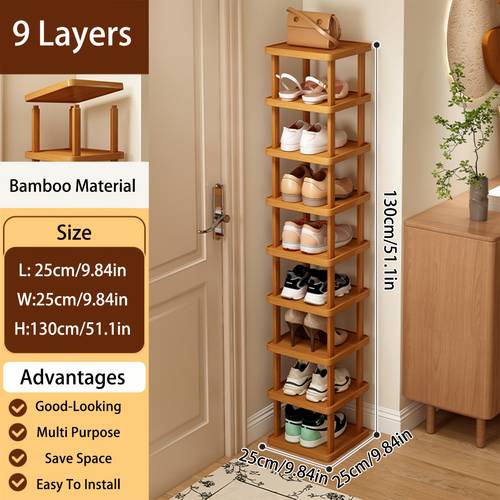 bamboo shoe rack of storing 6 9 pairs of shoes wood grain decoration easy to assemble space saving suitable for entrances living rooms bedrooms and dormitories brown multi layer independent storage rack