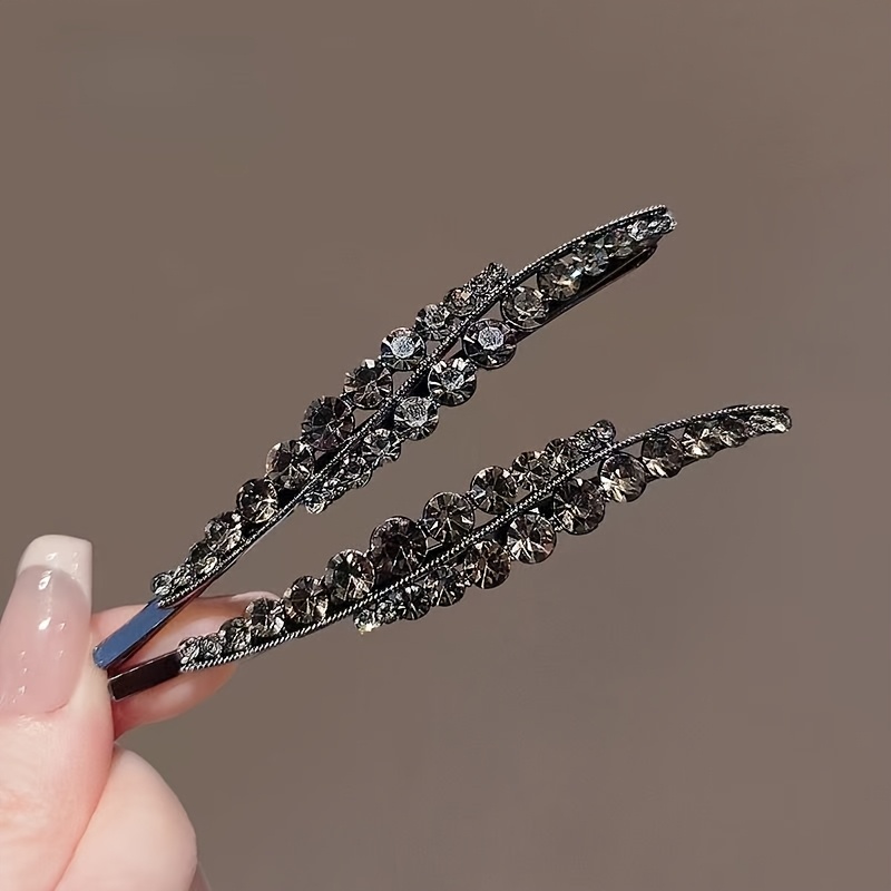 Set Of 2 Exquisite Rhinestone Side Bang Barrettes, Forehead Hair Clips For Women, Korean-style Fashionable High-end Delicate Clips
