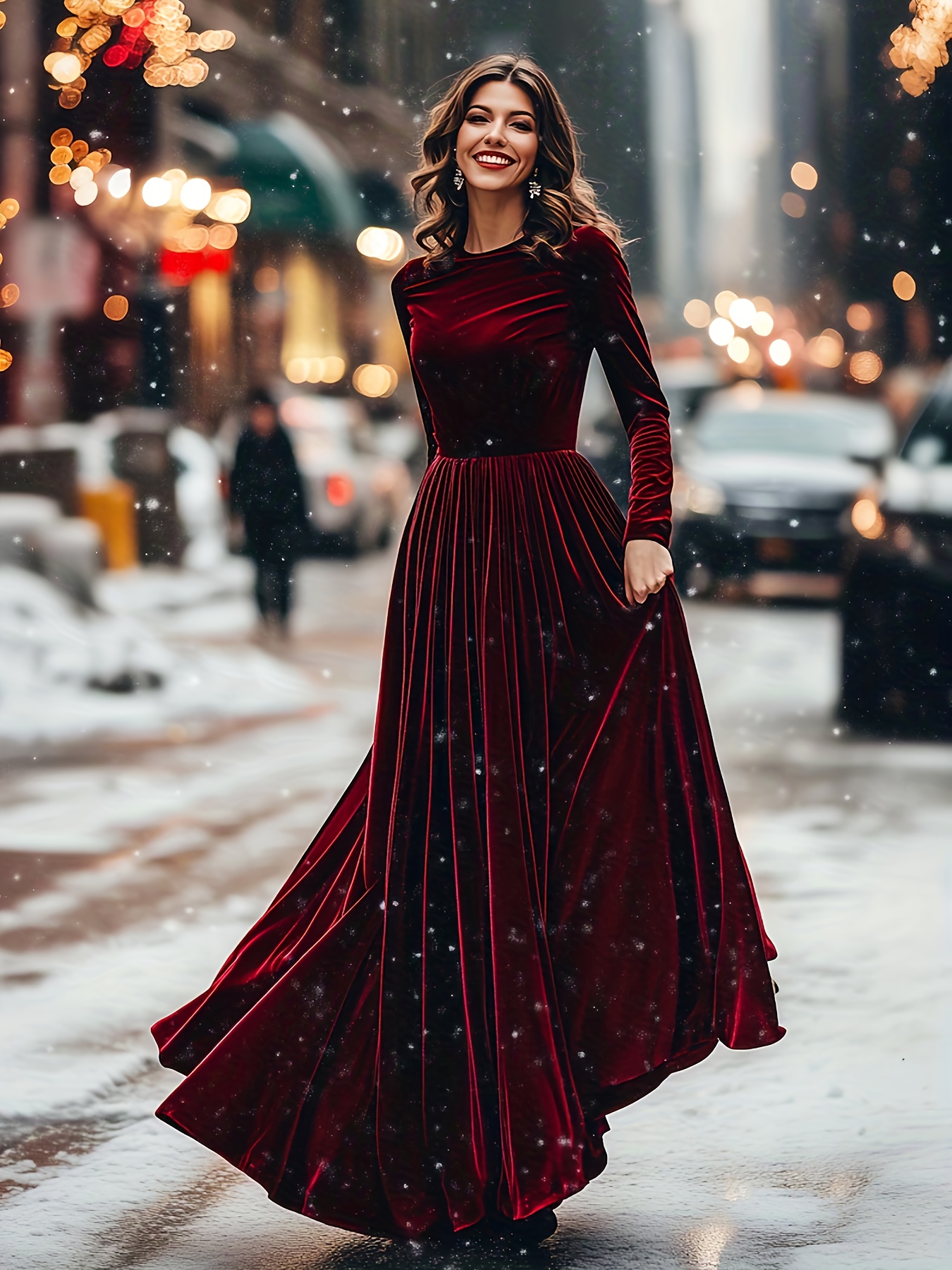 vintage burgundy velvet long sleeve maxi dress waist - Temu Oman