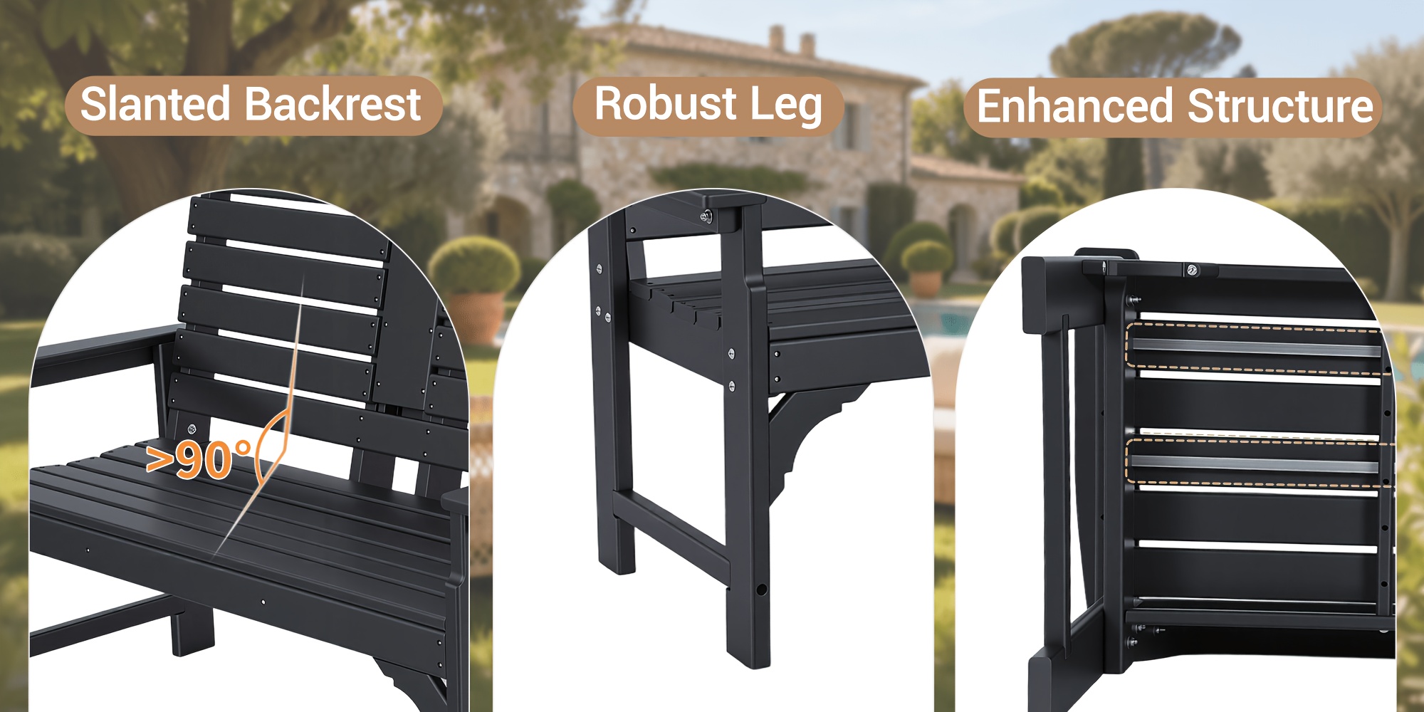 Patio Bench Designed for Two, Featuring Cup Holders And Made from HDPE, Ideal for Gardens And Porches, with Resistance to Fading And Rotting