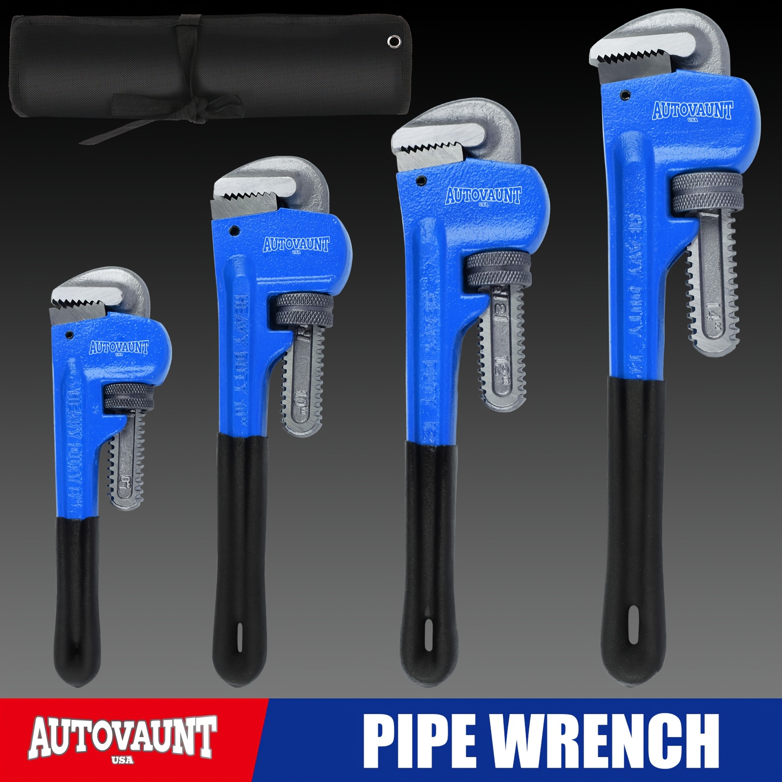 TEMU Horusdy 4-pack Heavy Duty Pipe Wrench Set, Adjustable 8in 10in 12in 14in Plumbing Wrench Set With Storage Bag Father's Day Gift For Dad Husband