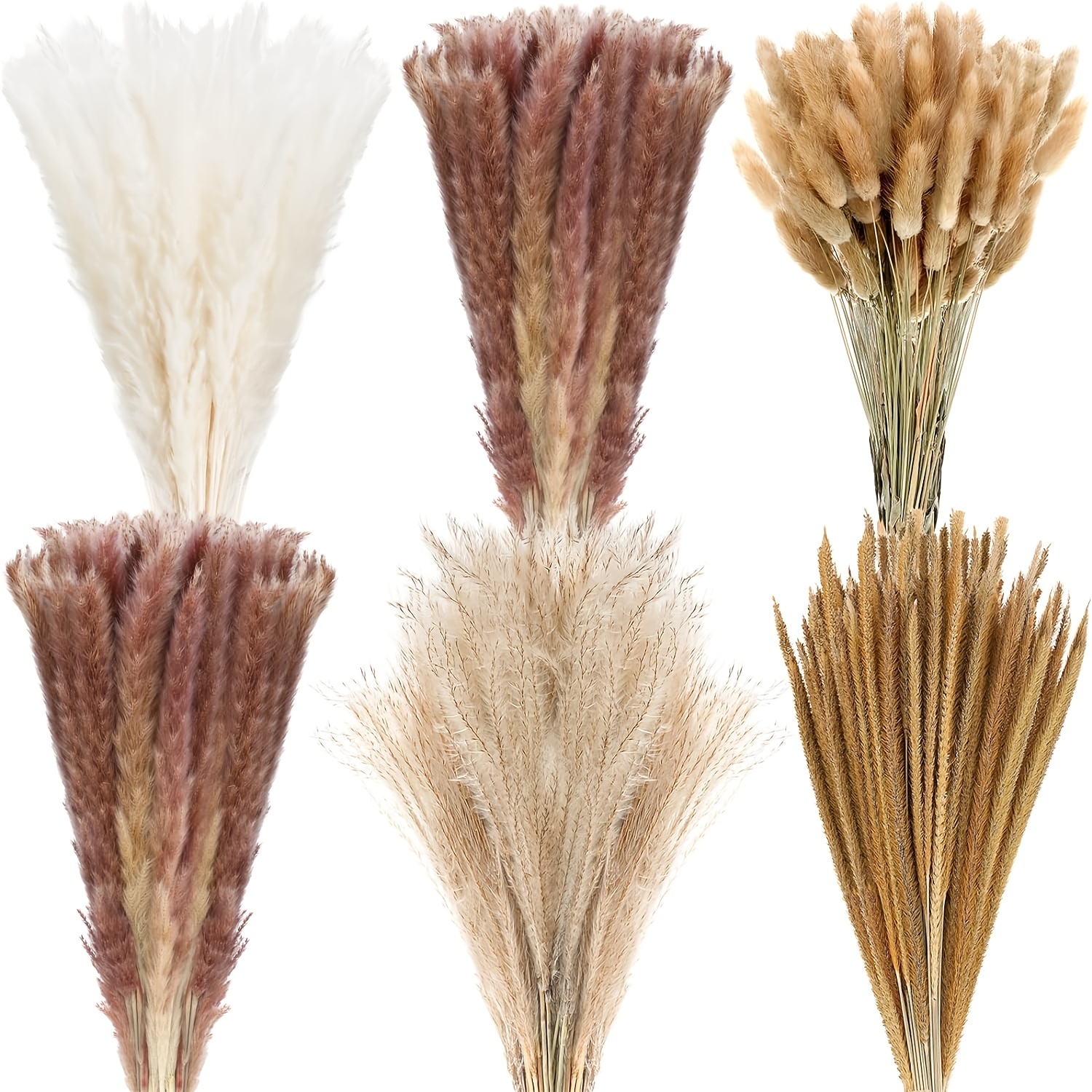 410pcs Dried Pampas Grass Decor 17 Inch Dried Boho Flowers Bouquet Fluffy Bunny Tails Tall Reed Grass Natural Decorative Plumes For Wedding Home Table Rustic Farmhouse Party Decor(spring Decoration)