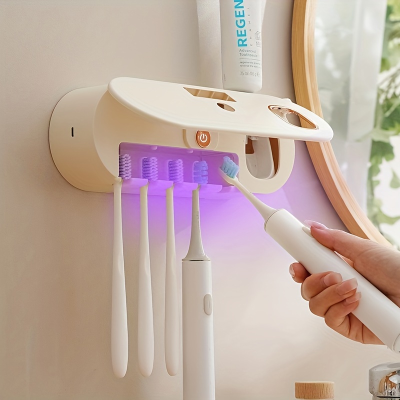 UV Toothbrush Sanitizer, Intelligent Sterilization & Drying Toothbrush  Holder, Bathroom Storage Rack With Toothpaste Dispenser, Wall-Mounted