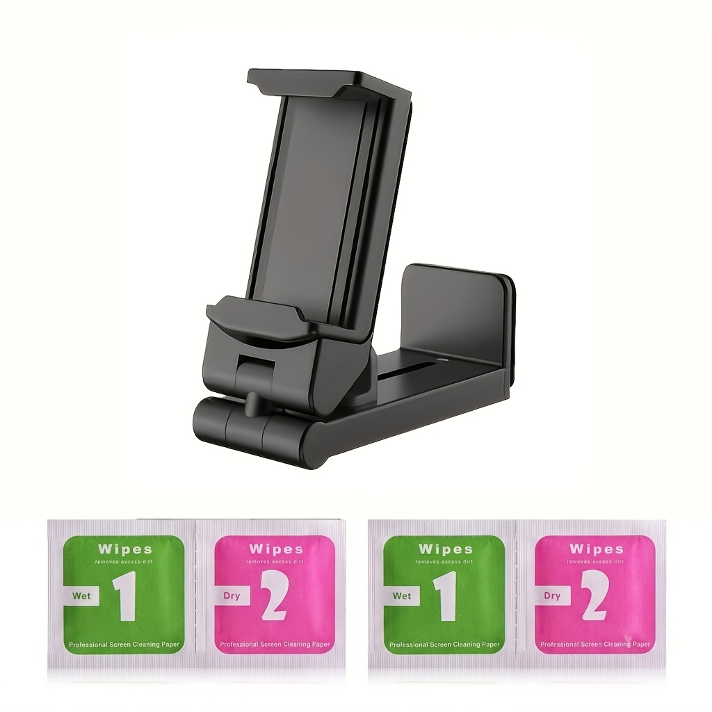 TEMU 360-degree Rotatable Airplane Phone Holder, Durable Travel Stand With Free Wet Wipe Pouch, Universal Car And Desktop Mount, Viewing, Portable