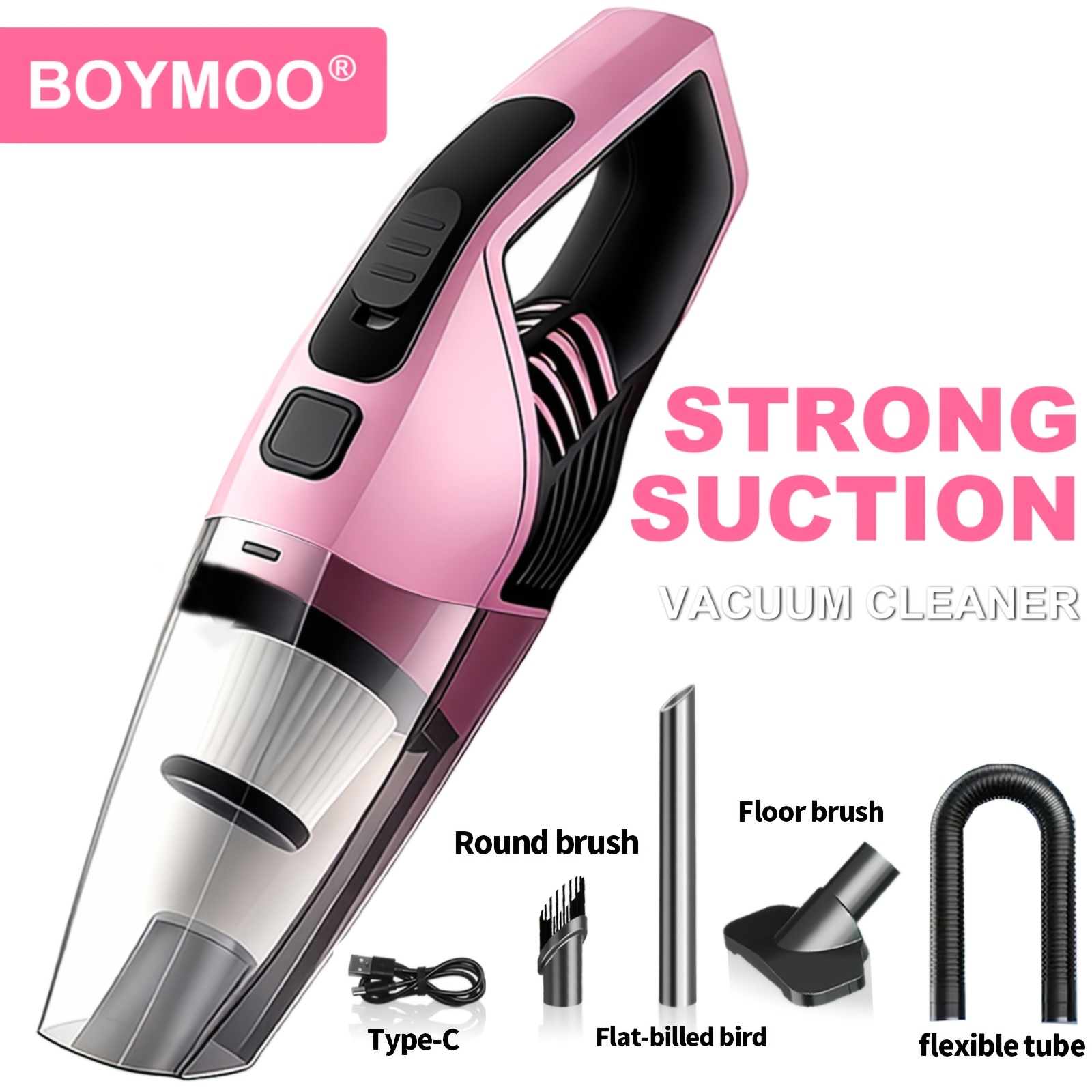 Image of Handheld Car Vacuum Cleaner | 6000pa Super Suction, 1800mah Battery, , Includes 5 Additions, Auto Interior Cleaning, Household & Pet Cleaning, Compact & Portable Design, Boymoo Brand