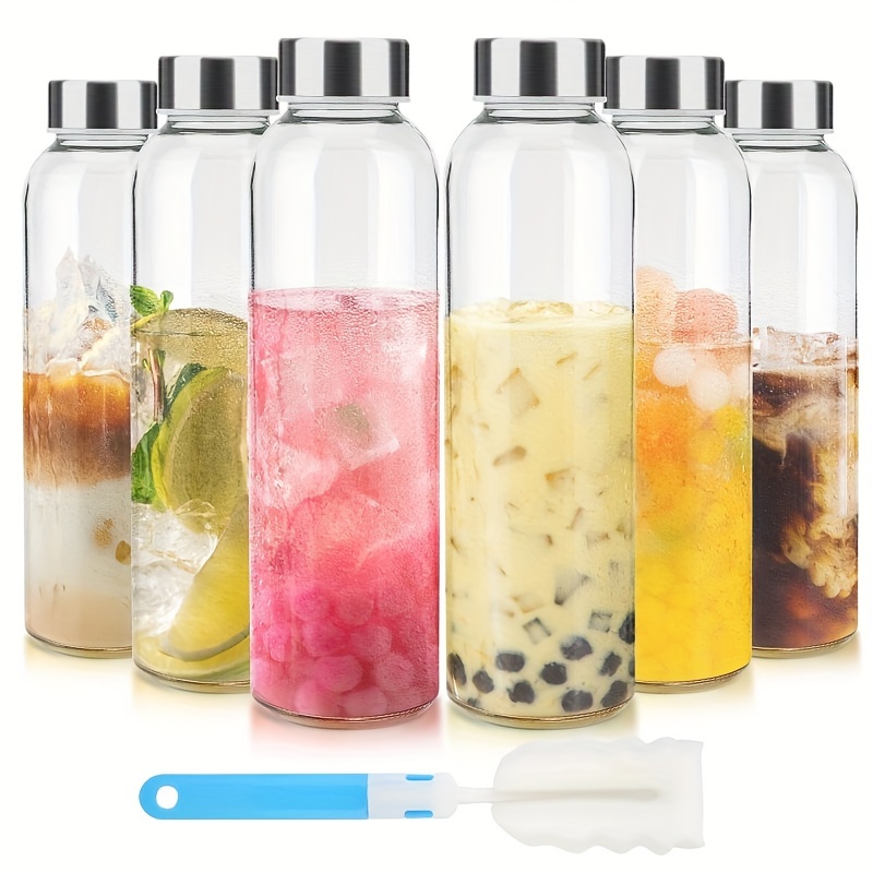 

24oz Glass Water Bottle Set Of 6, Leak Proof Clear Glass Juice Bottle For Juicing, Reusable Drinking Bottles With Stainless Steel Lid, Beverage Storage Containers For Refrigerator-bpa Free