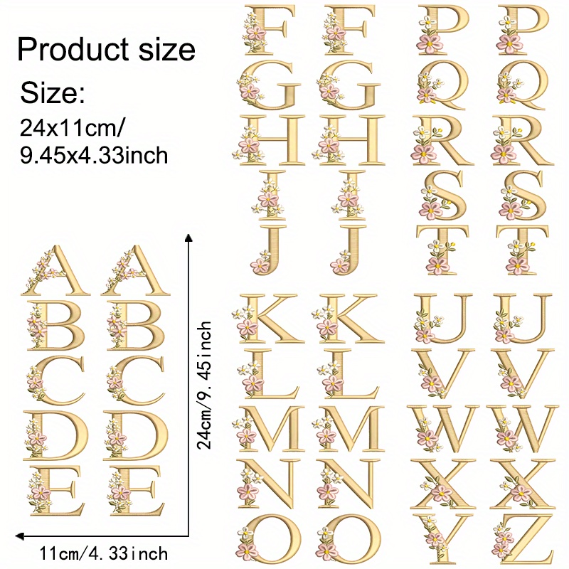 E-shop 5-teiliges Set mit 26 goldenen Buchstaben-Stickdesigns UV DTF – Geeignet für Tassen, Gläser, Tische, Stühle, Computer, Wohnaccessoires –