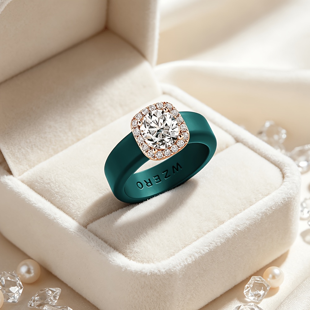 Women's Engagement Ring with Dark Green Silicone Band