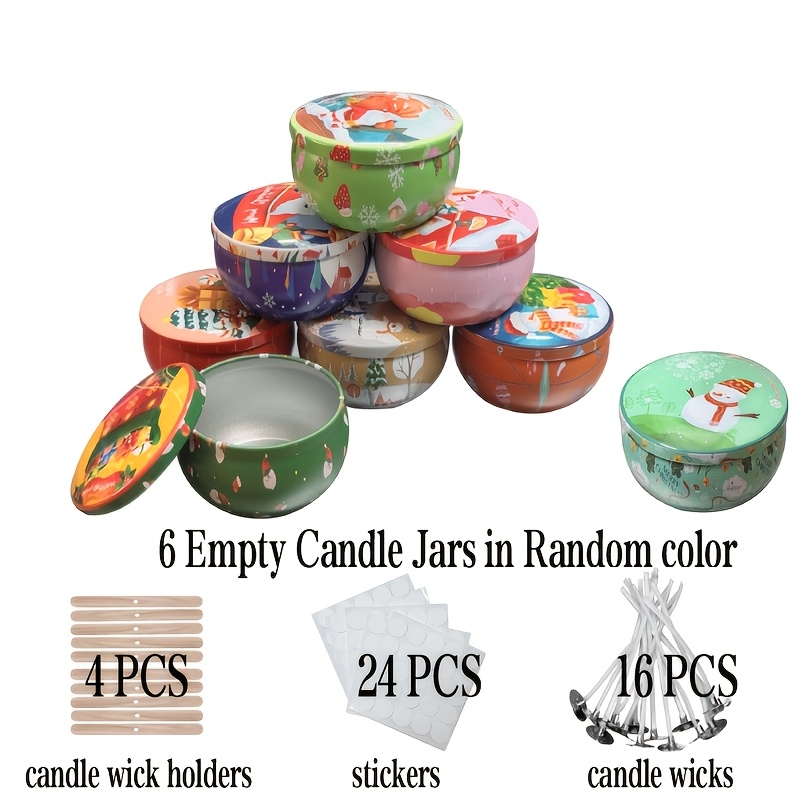 TEMU Set da 6 barattoli natalizi in metallo per candele in colori casuali + Set di accessori da 44 pezzi per di candele, Set di barattoli per candele
