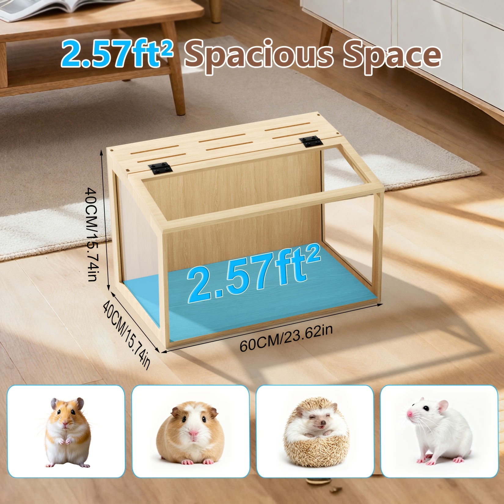 TEMU Bingopaw 60x40x40/80x40x40cm Wooden Hamster House Made Of Tempered Glass - Toy For Small Animals Like Dwarf Hamsters, Hamsters, Gerbils,