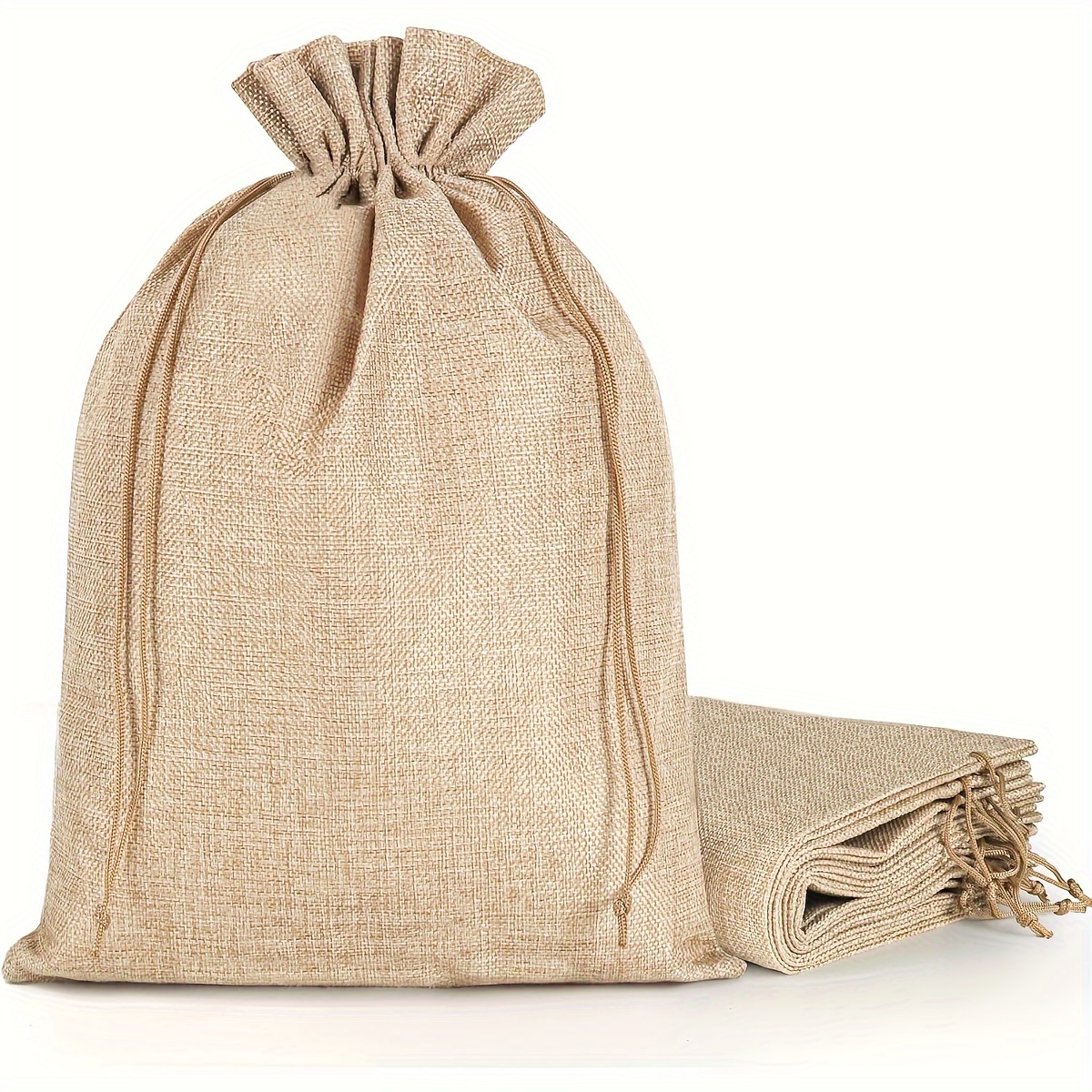 

10 Pack Linen Burlap Bags 12x16in (30x40cm) With Drawstring, Natural Cloth Gift Wrapping Sacks For Christmas, Birthday, Wedding, Party Favors, Storage