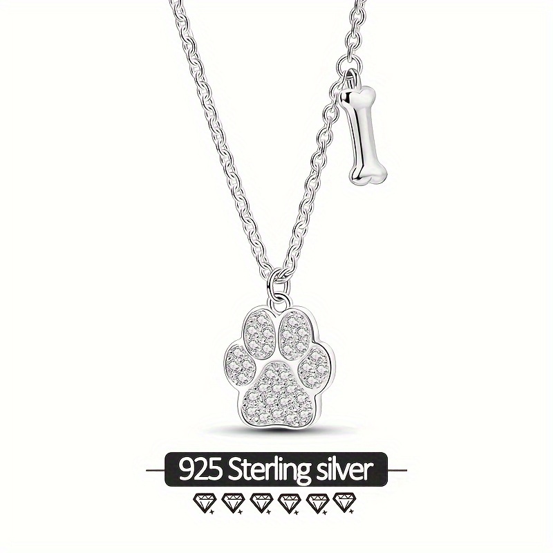 

A Unique Design 925 Silver Hypoallergenic Sparkling Zirconia Paw Print Pendant Necklace Ladies Jewelry Gift 5.6 Grams