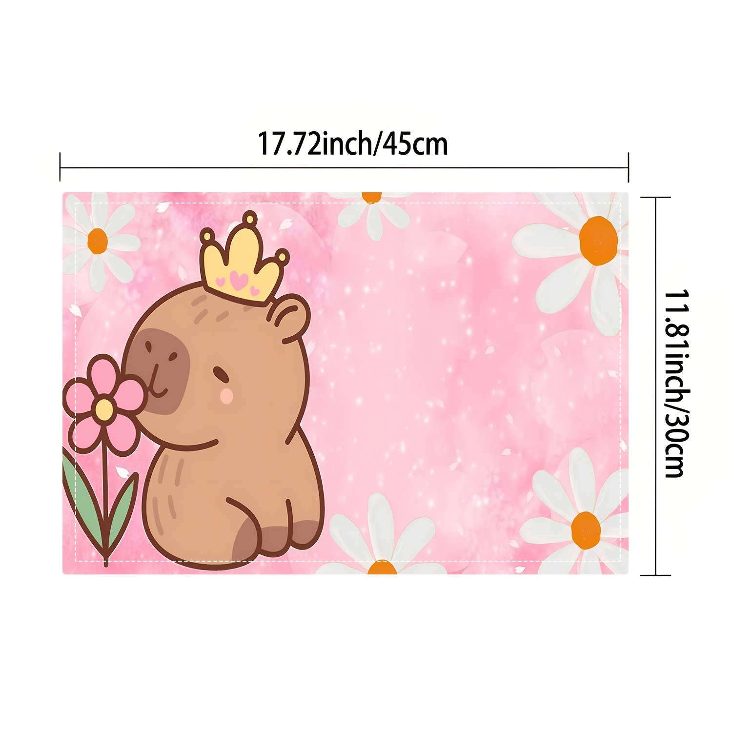 TEMU Multiple , Cute Pink-themed Placemats Featuring A Capybara Wearing A Crown And Smelling Flowers, 2d Flat Print, No Embroidery, Fabric Placemats,