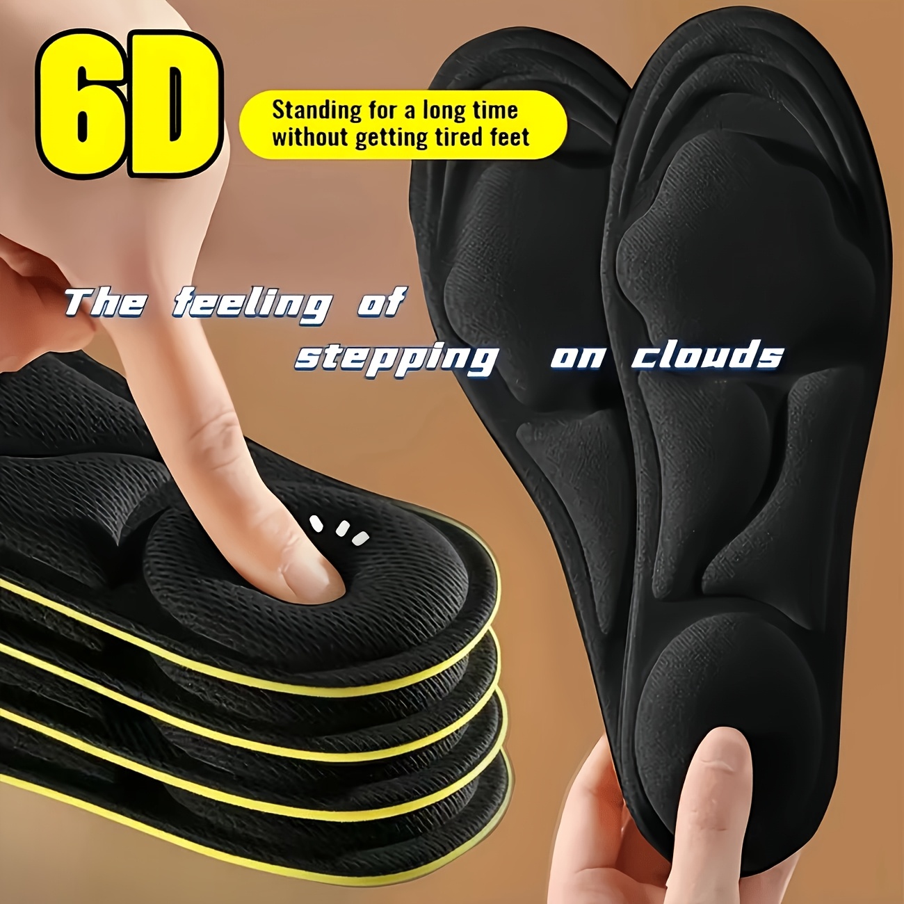 TEMU 3 Pairs 6d Memory Foam Shoe Insoles, Breathable Sweat-absorbent Cushion Pads, Shock Absorbing For Men Women, Adjustable Massage Inserts For