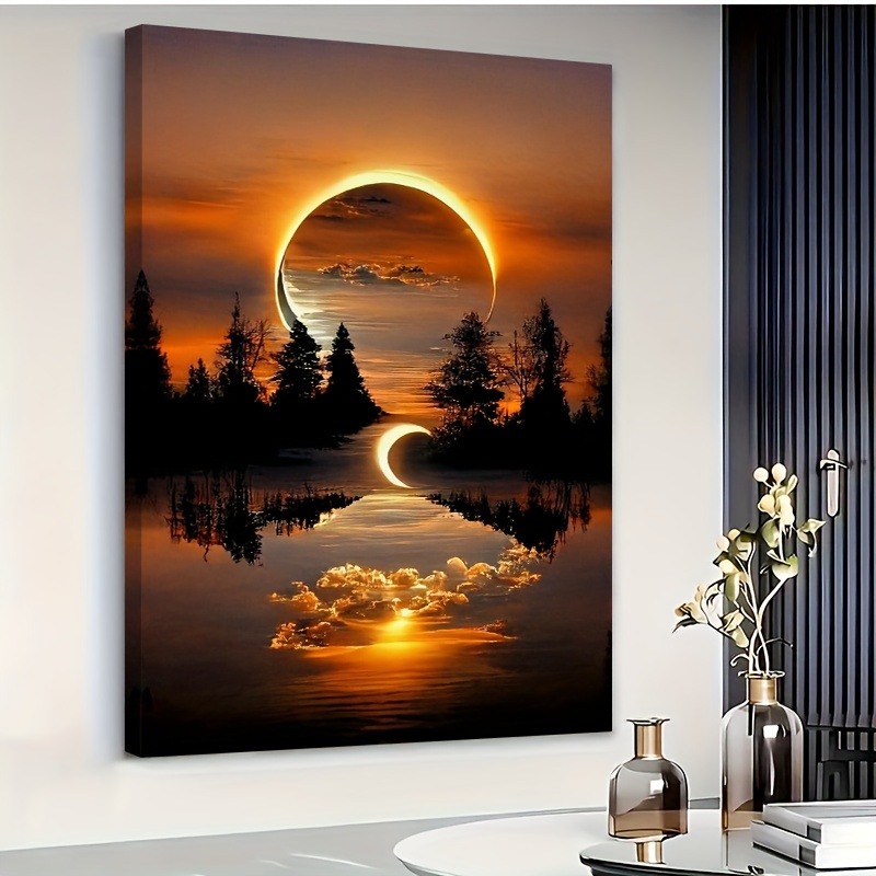 TEMU Piatto 2D, Poster su Tela Incorniciato Avvolgente da Parete Solare - per Arredo Soggiorno, Tema , Cornice in Legno Massello, Disponibile nelle