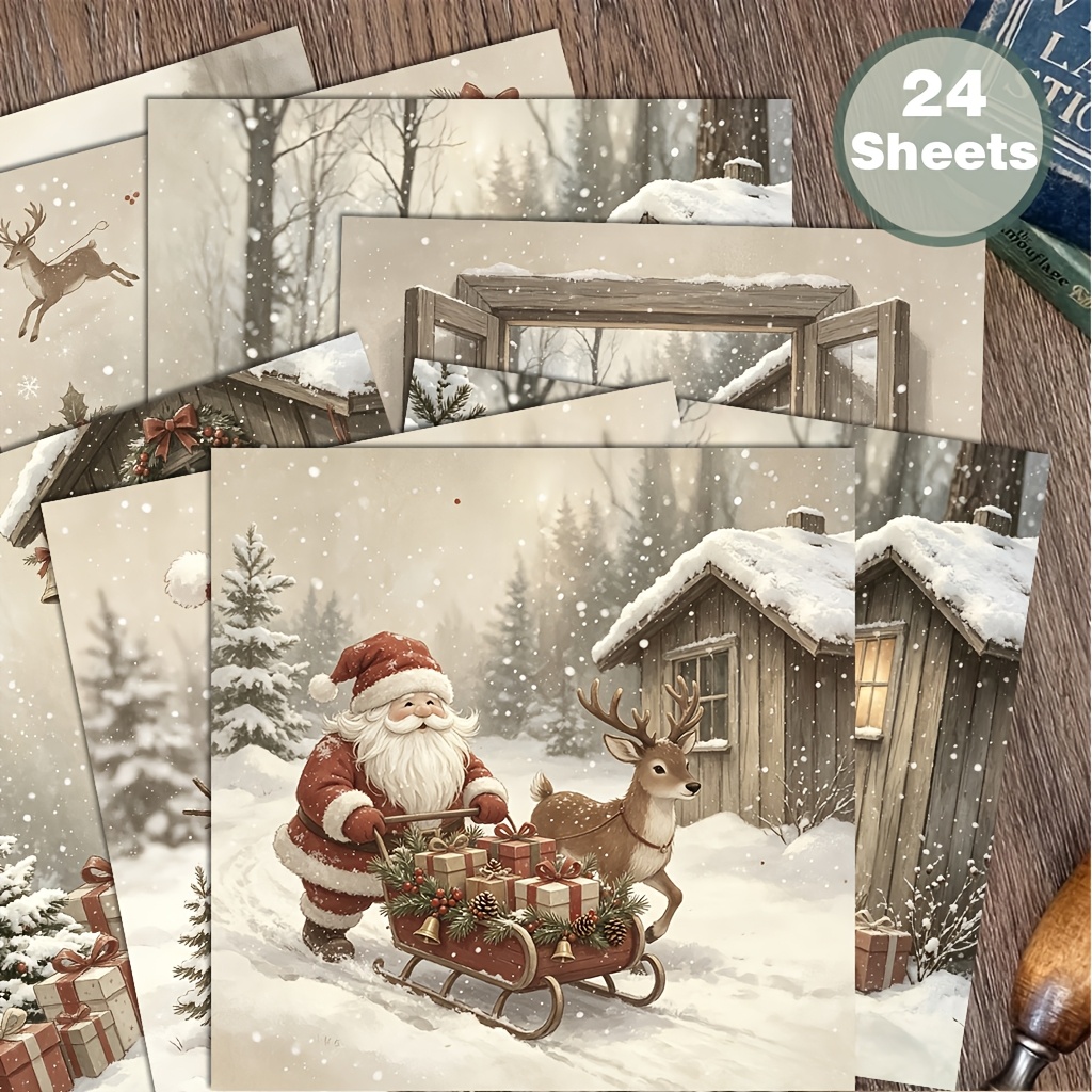 TEMU 24 Sheets Winter Wonderland Paper, 6x6 Inch Realistic Craft Paper, Deer, Santa & Gnome Ephemera For Christmas , Junk Journals, And Making.