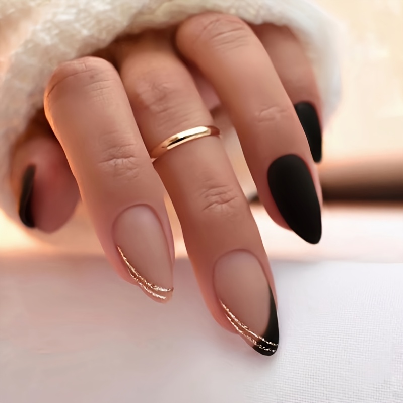 24pcs Autumn Winter Cool French Fake Nails Finished Nail Art European American