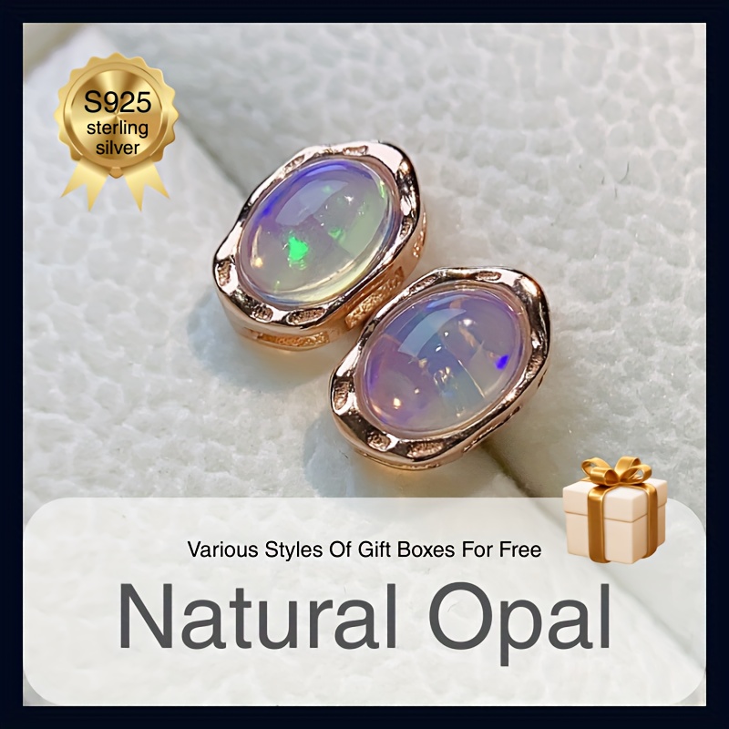 TEMU Opal Earrings S925 Silver Inlaid Main Stone, Father's Day, Christmas, Halloween Gifts Various Styles Of Gift Boxes For Free