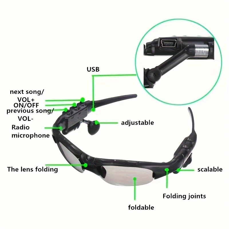 2 3pcs wireless glasses headset listening to music call wireless smart headset glasses multifunctional glasses cycling driving multifunctional sun glasses details 5