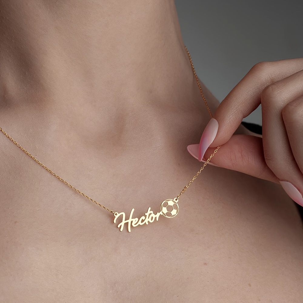 TEMU Personalized Stainless -2 Name Necklace, Soccer Pendant, Jersey Number Necklace, Jewelry Gift, Gift For Soccer Players