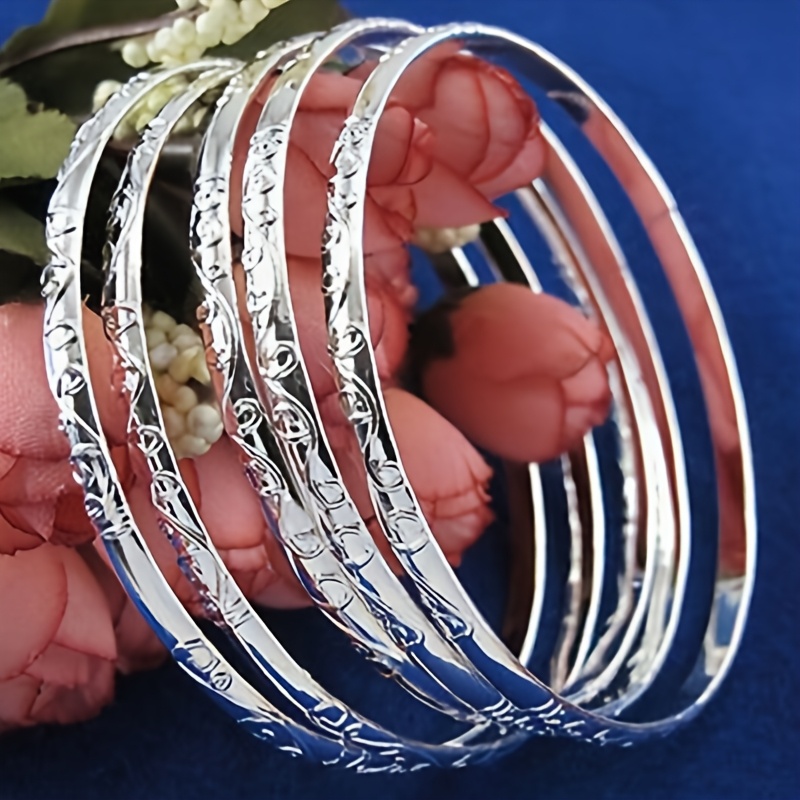 5pcs Unisex Stainless Steel Bangle Set, Fashionable Gift
