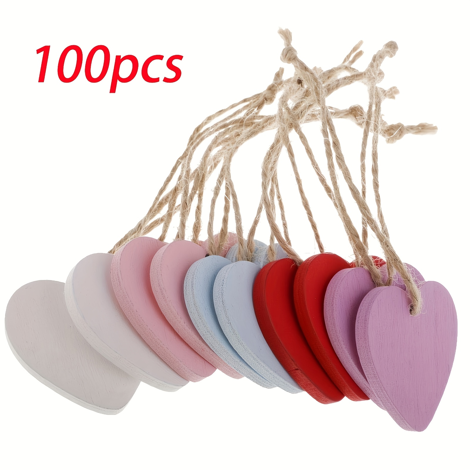 

100pcs Wooden Heart Ornaments - Diy Craft Supplies For Home Decor, Valentine's & Day, Weddings, Engagements | Assorted Colors For Hanging | No Power Needed, Valentines Decorations