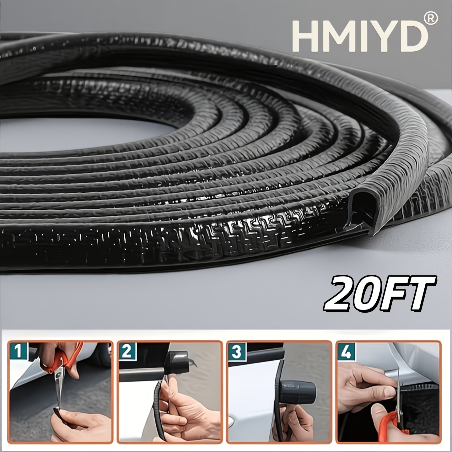 Image of 20ft Car Door Weatherstrip, Rubber Edge Trim Seal Strip Gasket With Side Bead, Suitable For Car, Bus, , Rv, Truck Doors