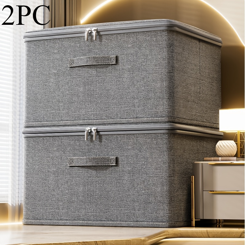 

2pcs Large Stackable Storage Bins - Polyester, Organizer Boxes For Clothes & More