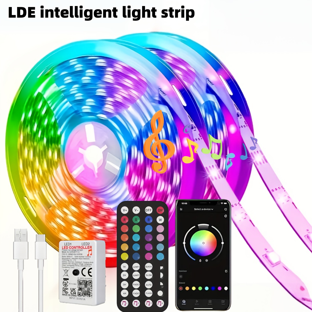 smart bedroom 5m 10m 15m 20m 30m led strip lights app and 44 key remote control   music sync usb powered rgb color changing bar light suitable for indoor rgb weddings parties home bedroom room halloween christmas
