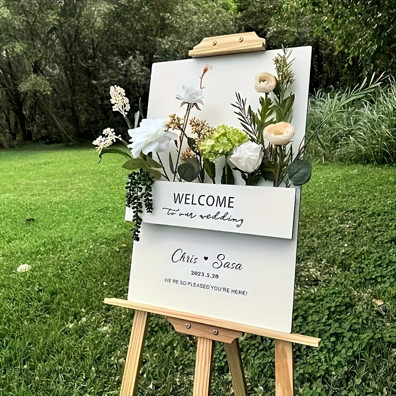 

Customizable 3d Acrylic Wedding Sign - Personalized Welcome For & Reception, Outdoor (stand & Flowers Not Included)