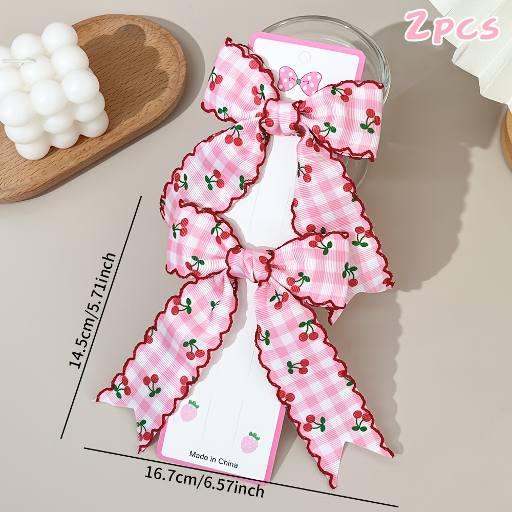 2pcs Pcs Cherry Bow Hair Clips Suitable Women Cute Checkered