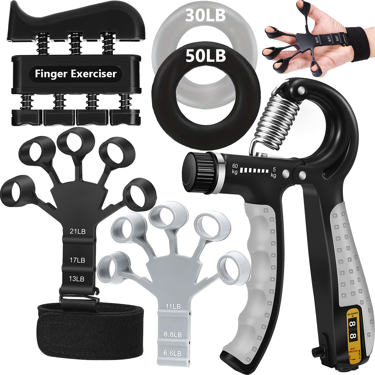 TEMU Grip Strength Trainer (6pcs) - Adjustable Hand Gripper, Finger Exerciser, Large Size Forearm Workout Rings And - Grip Strengthener And Extensor