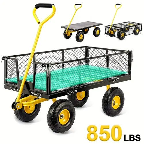 steel garden cart outdoor courtyard multifunctional cart 2 in 1 heavy duty 850 pound multi purpose vehicle with detachable mesh sides used for lawns gardens camping and