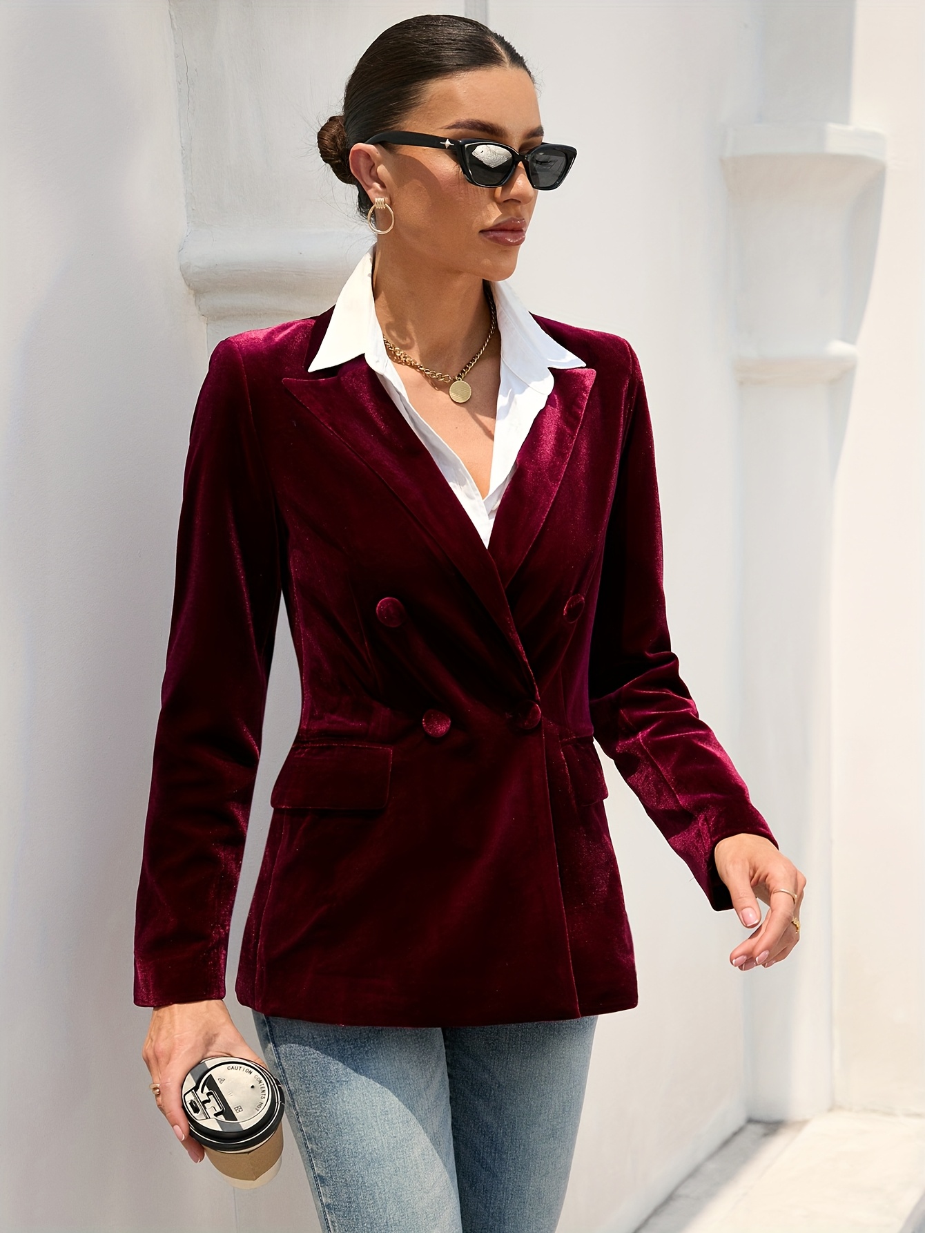 elegant women's velvet long sleeve double breasted Temu Australia