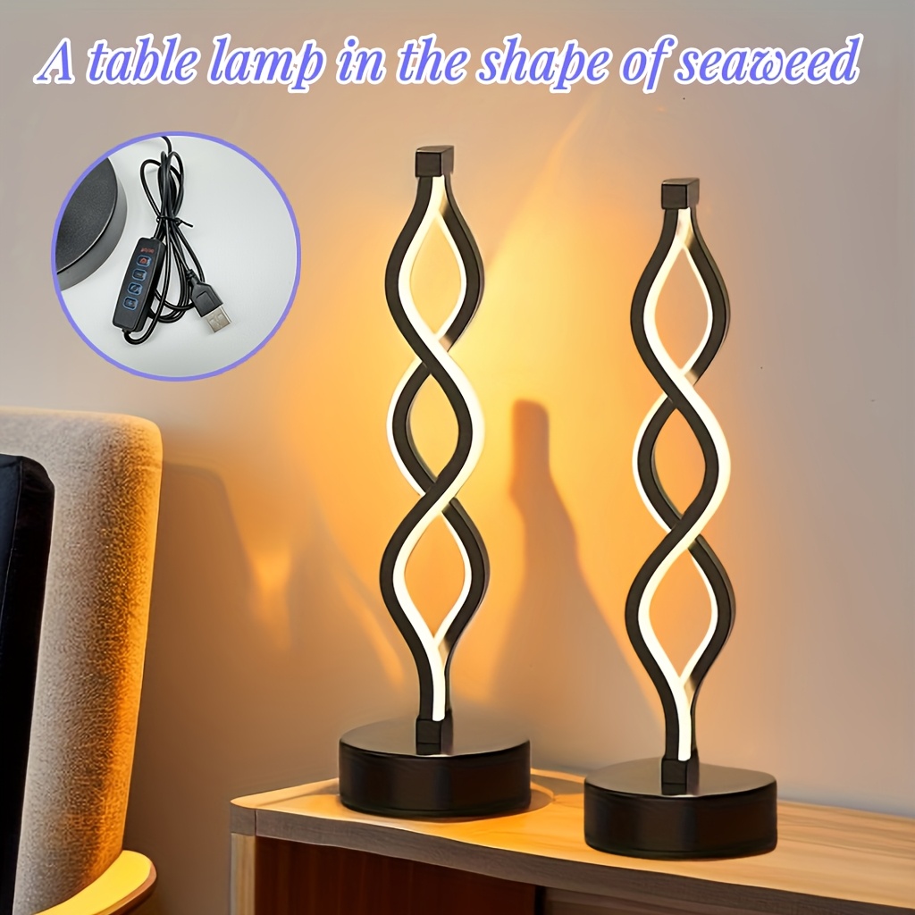 

2-pack Modern Spiral Table Lamp Set, Usb 3-color Dimmable Led Lights, Aluminum, Push Button Control, Non-waterproof, For Office, Bedroom, Living Room, Holiday Gift, Tabletop, Button , ≤36v