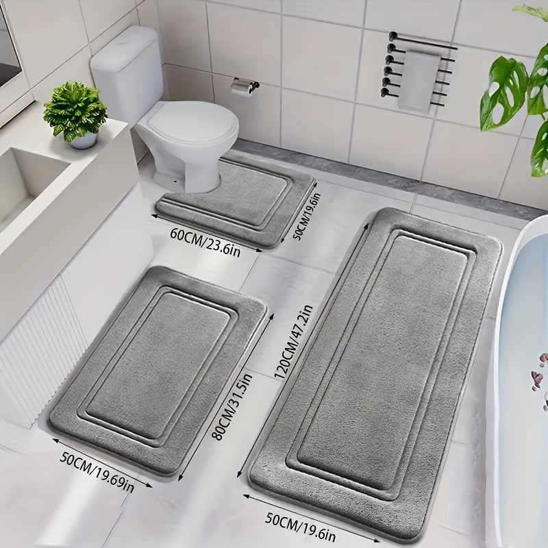 TEMU 3pcs Memory Foam Strip Bath Mat Set, Quick-absorbing Washable Bath Mat, Thickened Bath Mat, Machine Washable Rug, Soft And Comfortable, Shower