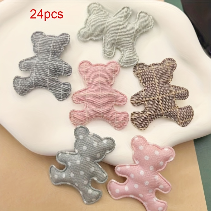 E-shop 24 Stück Stoff Karo Tupfen Bär Applikation Kleidung Haar Zubehör Haarspangen Zubehör Schuhe und Socken Zubehör