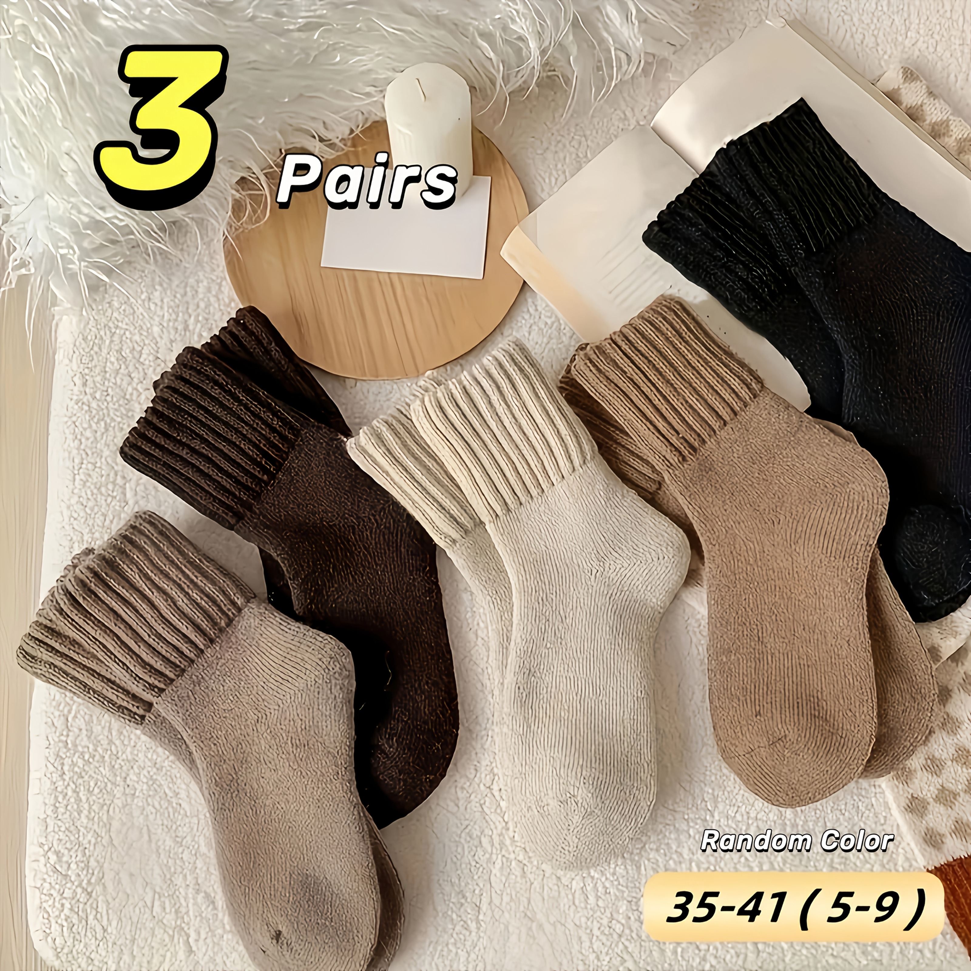 Image of 3 Paris Winter Collection Women's Socks - Thickened For , Random Color Cartoon Sleep Socks, Coffee Versatile Women's Socks