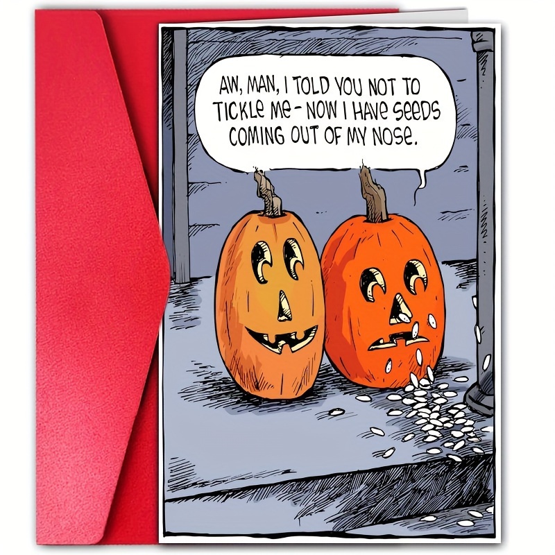 

Thanksgiving Greeting Card With Cartoon Pumpkin Humor, Personalized Comic Style Paper Card For Anyone - Holiday Wishes, Anime Themed Festive Celebration