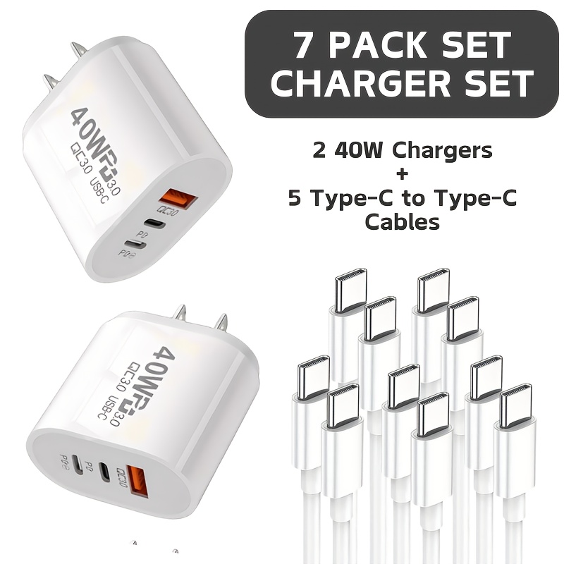 juego de 7 piezas cargador coremovement 2 de 40w usb c, adaptador de pared de puerto pd+qc 3.0 más 5 cables tipo-c a tipo-c Detalles del producto 2