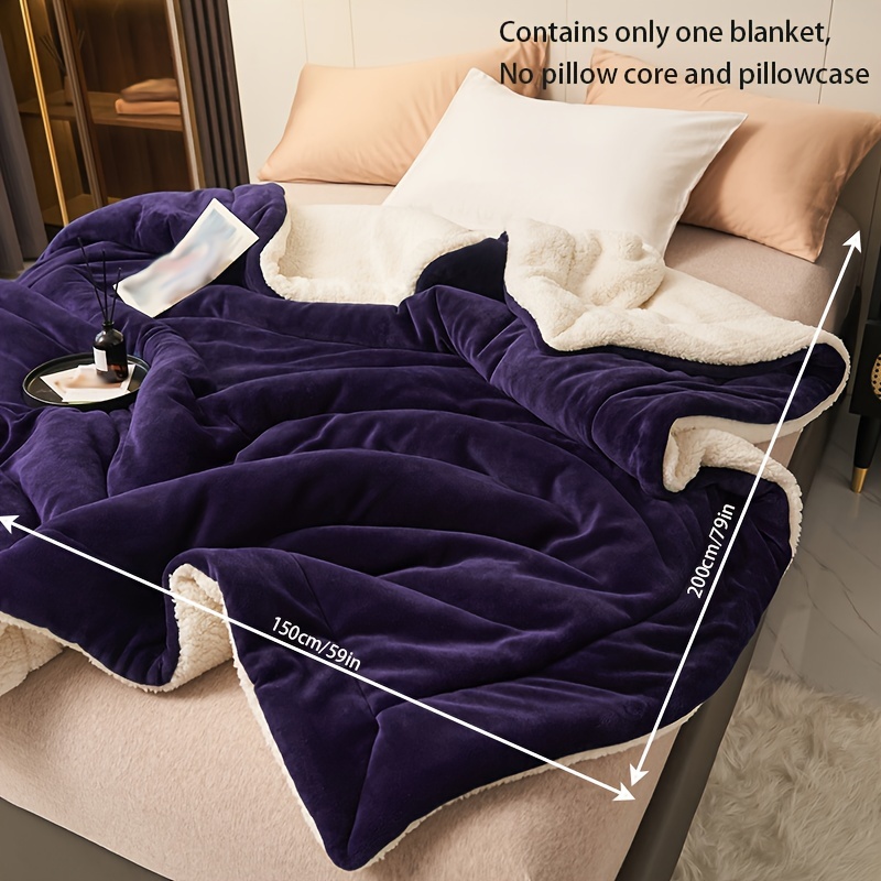 Image of Simple 1pc Dark Purple Double-layer Milk 's Stitched-edge Blanket, Casual Throw Blanket, Nap Blanket