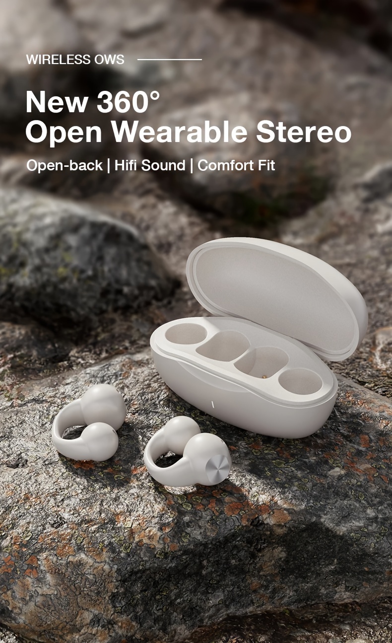 GENAI J01 Wireless Earbuds, Open Ear Clip Headphones, Touch Control Volume, Noise Cancelling Voice Call, Sports Exercise Earphones, Condenser Microphone, Type-C USB Charging, Non-Waterproof, for Cellphones, Adult - Rechargeable Lithium Polymer Battery