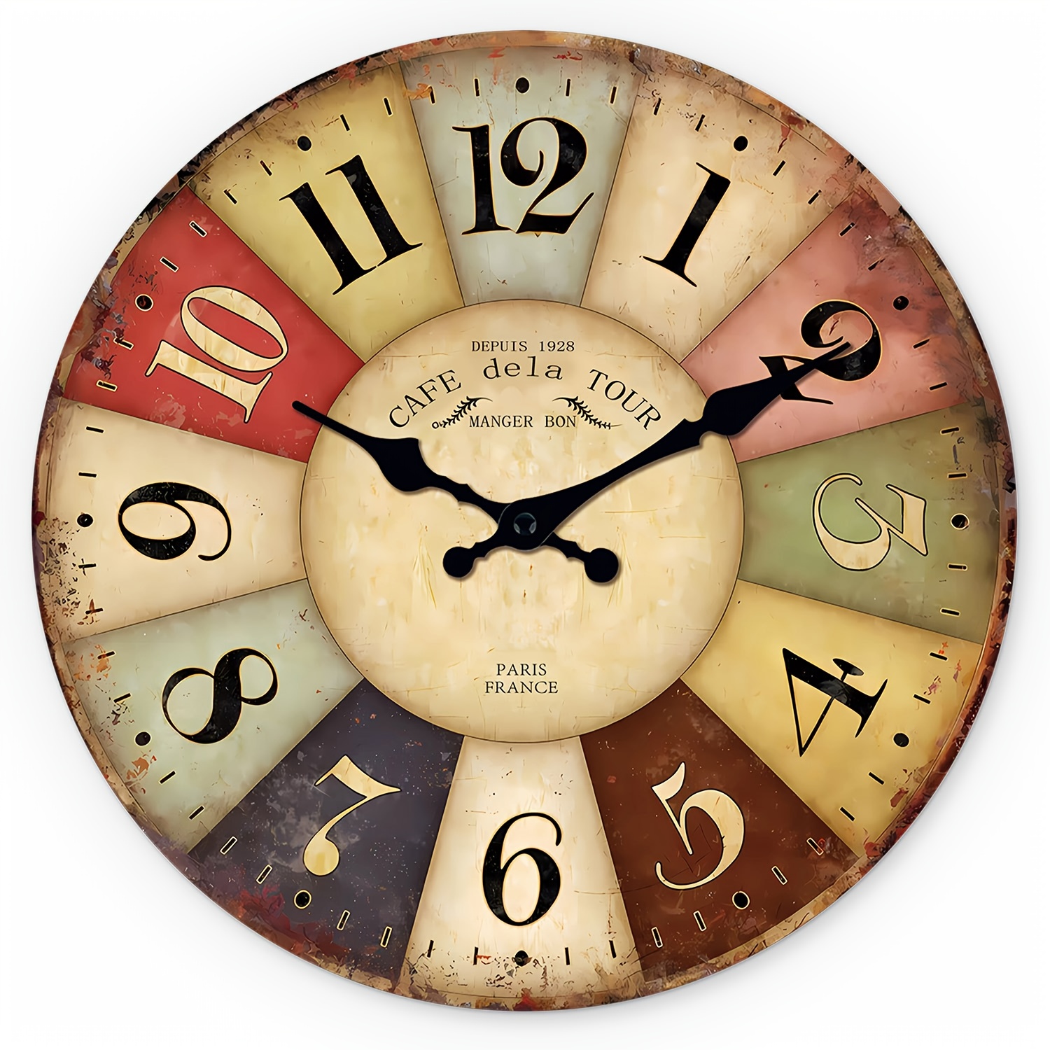 TEMU Reloj de pared de madera extragrande de 20 pulgadas estilo París vintage, estilo francés, reloj de pared silencioso sin , funciona con pilas,