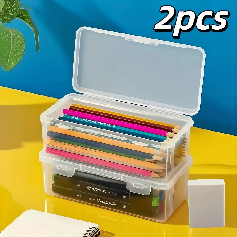 TEMU 2/10pcs Stackable Large-capacity Transparent Storage Box - Office And School Supplies Organizer - Ideal For Storing Markers, Pencils,