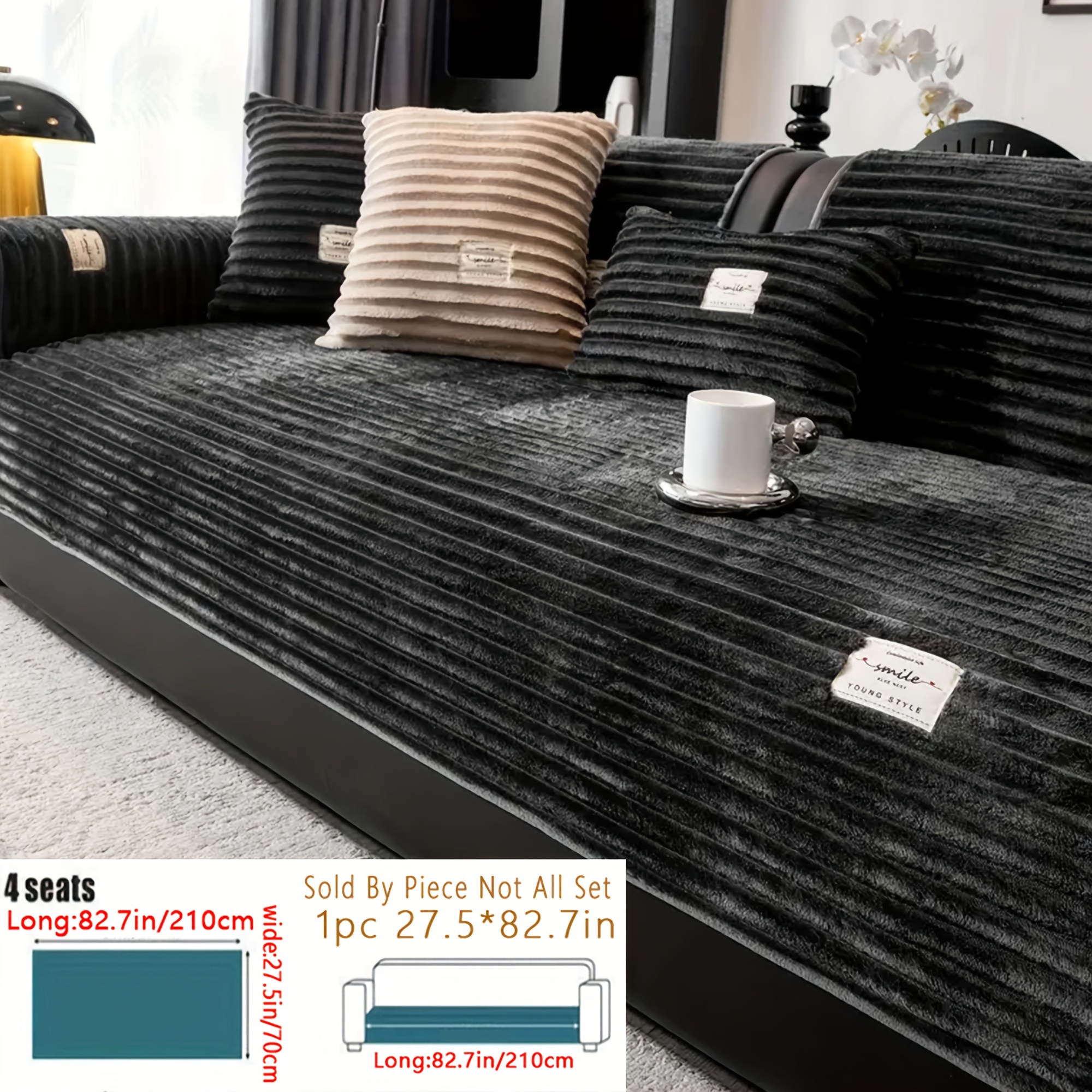 TEMU de sofá de felpa corta, tapete de franela de color liso antideslizante, protector de muebles engrosado para mascotas para otoño e invierno,