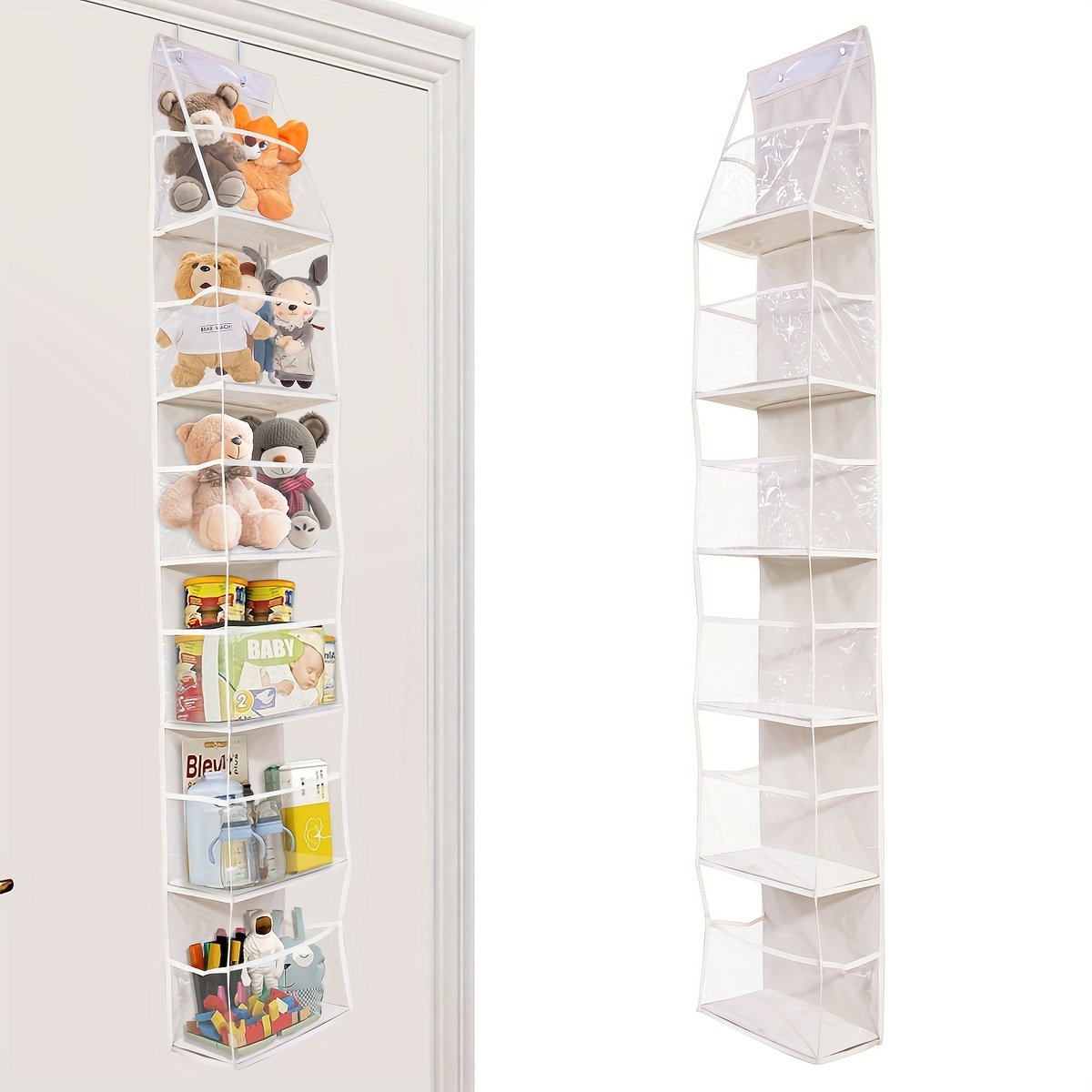 TEMU 6-shelf Over-the-door Hanging Organizer With Clear Window, Polyester, Unfinished, Large-capacity Storage For Teens And Adults