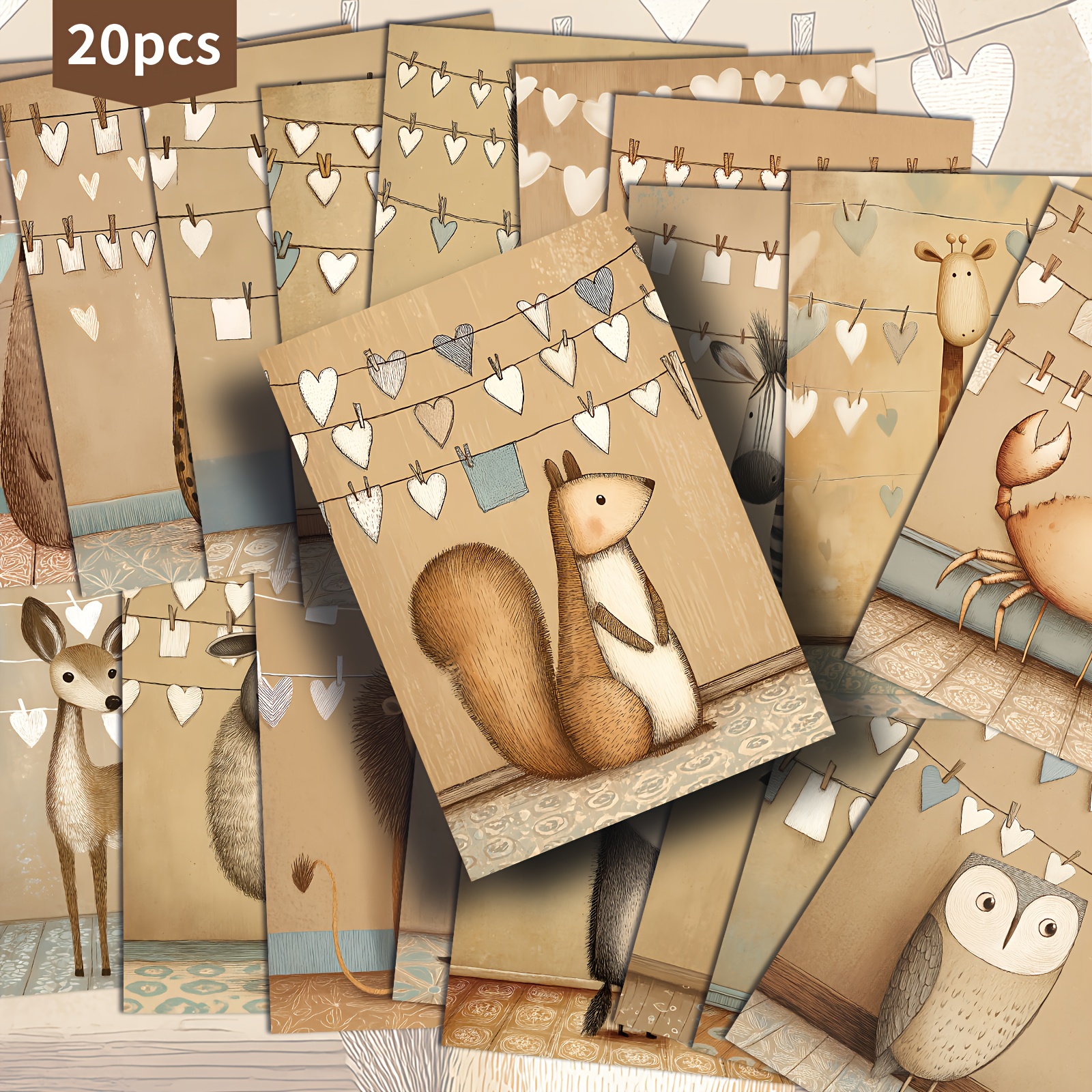 Image of 20 Pack Vintage Cute Animal Paper Postcards - 4x6 Inches Vintage Junk Journal Paper, Classic Pinup Illustrations, Collectible Decorative Painting Cards For Scrapbooking & Crafting